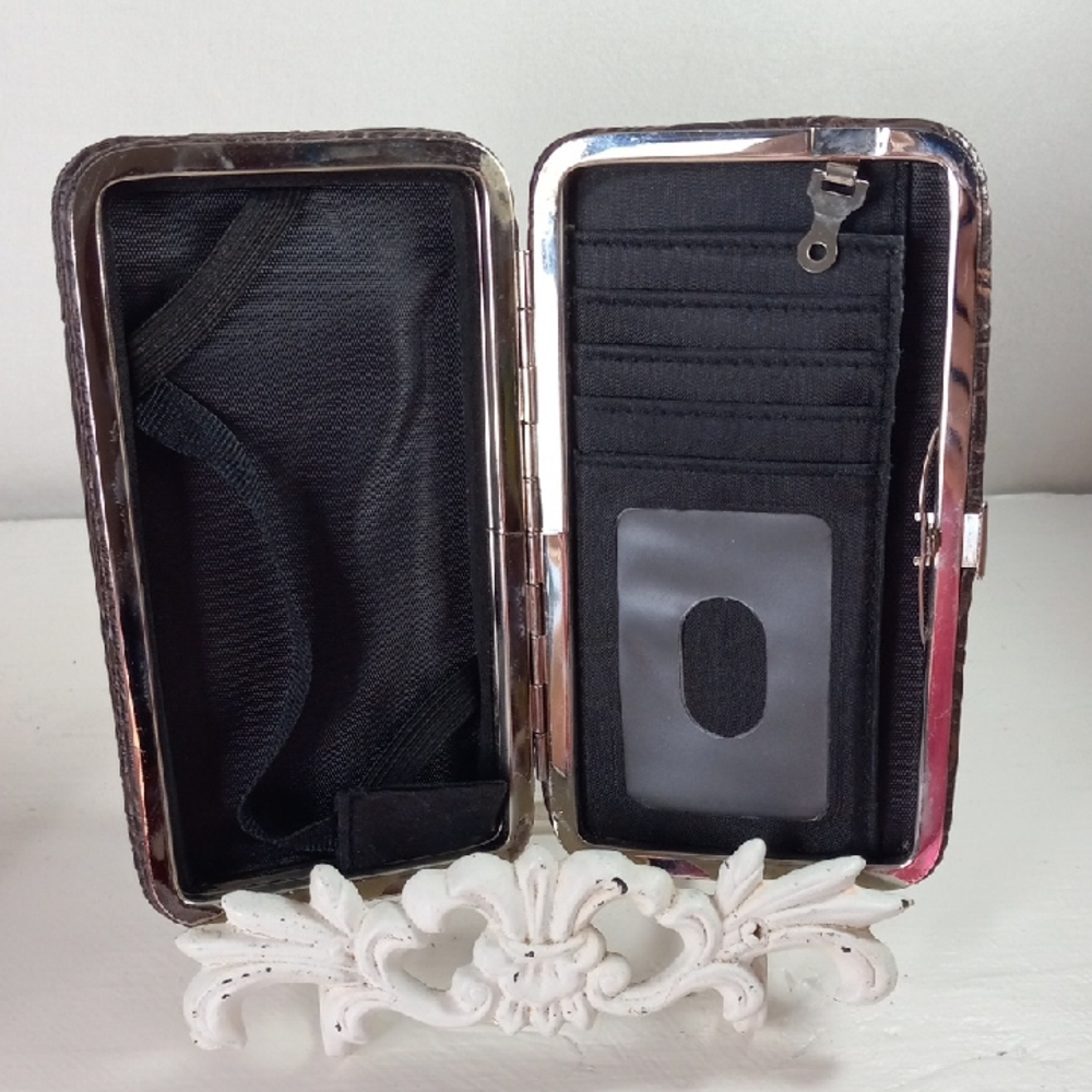 Brown Embossed Wallet with Chain Handle - Picture 4 of 4